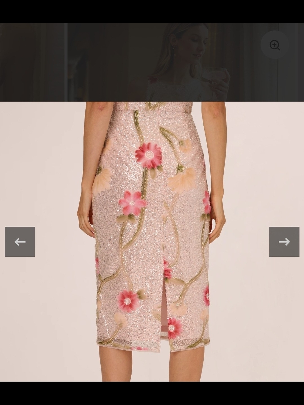 ADRIANNA PAPELL Sequin Floral Midi Sheath Dress Silver Blush Multi Cocktail - Picture 4 of 13